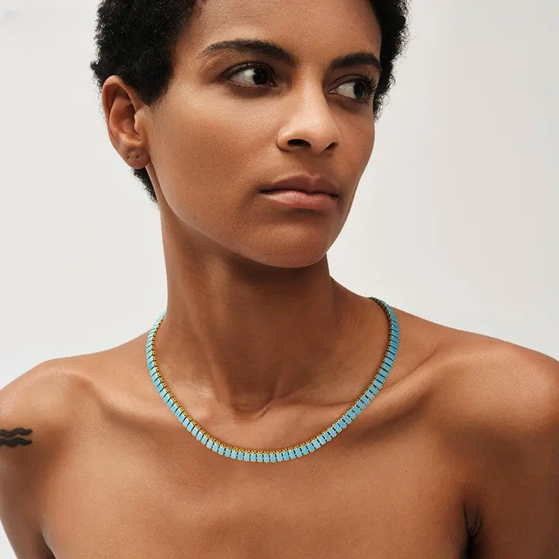 Elegant Turquoise Glass Chain Necklace