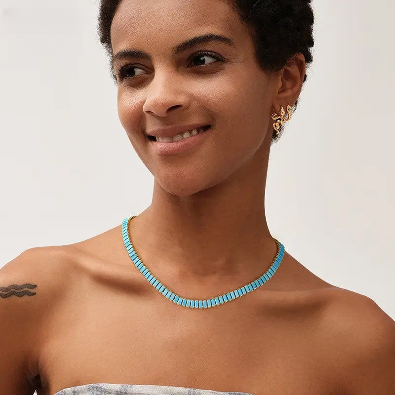Elegant Turquoise Glass Chain Necklace