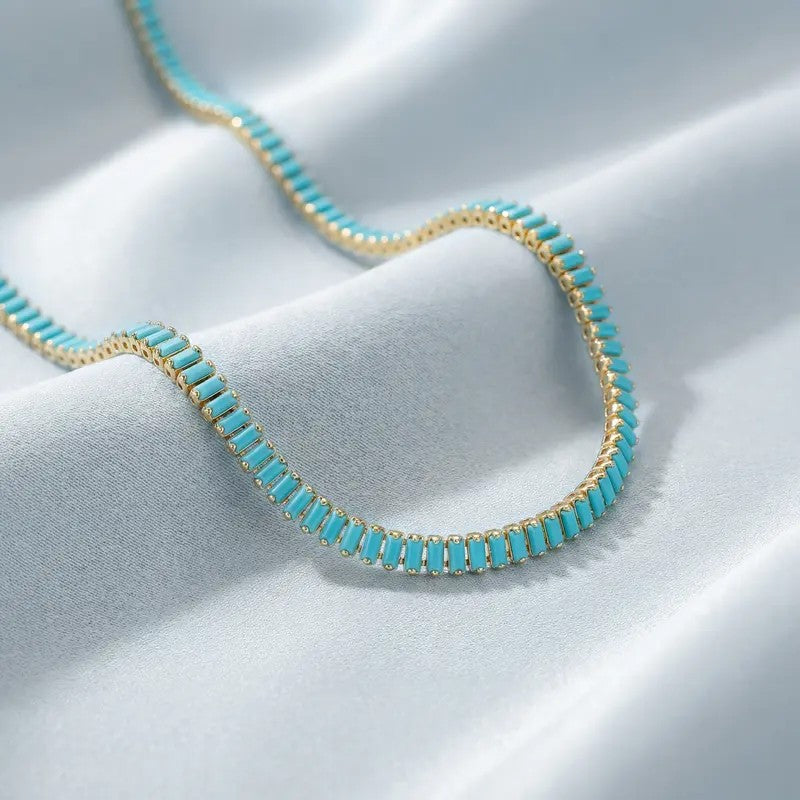 Elegant Turquoise Glass Chain Necklace