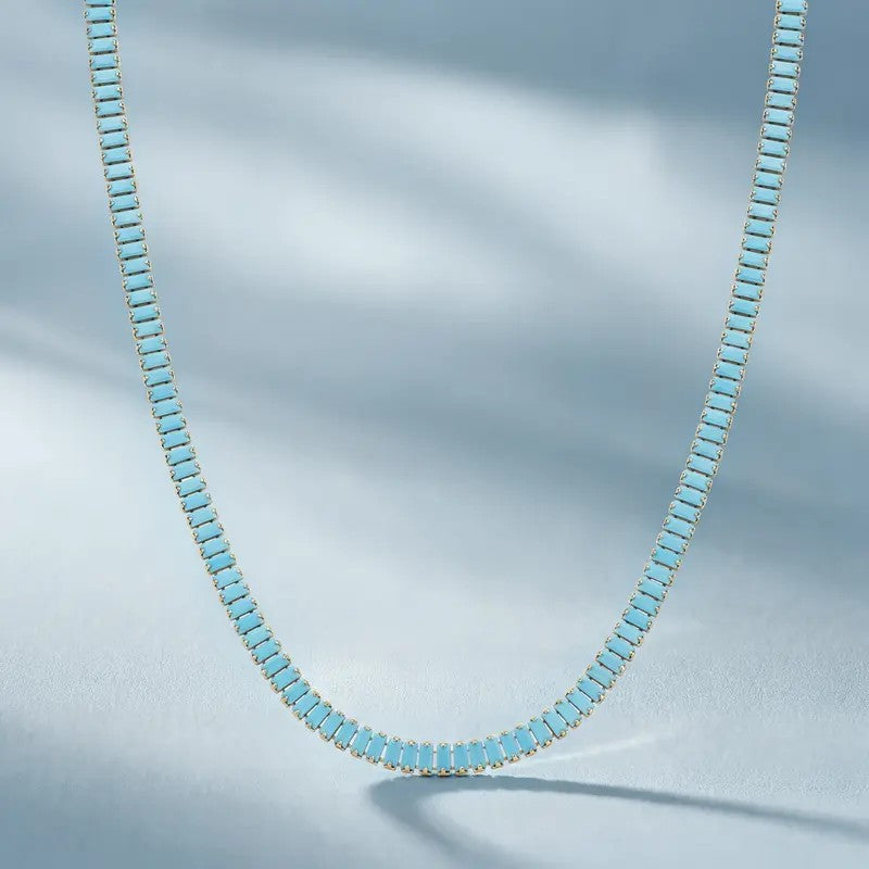 Elegant Turquoise Glass Chain Necklace