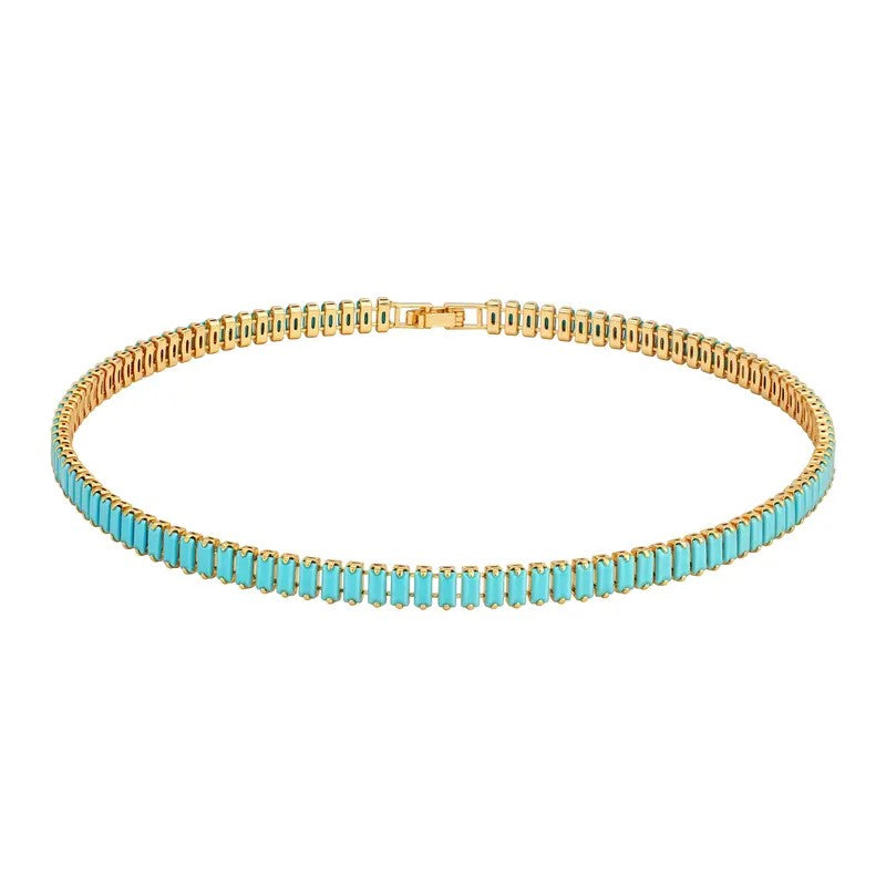 Elegant Turquoise Glass Chain Necklace