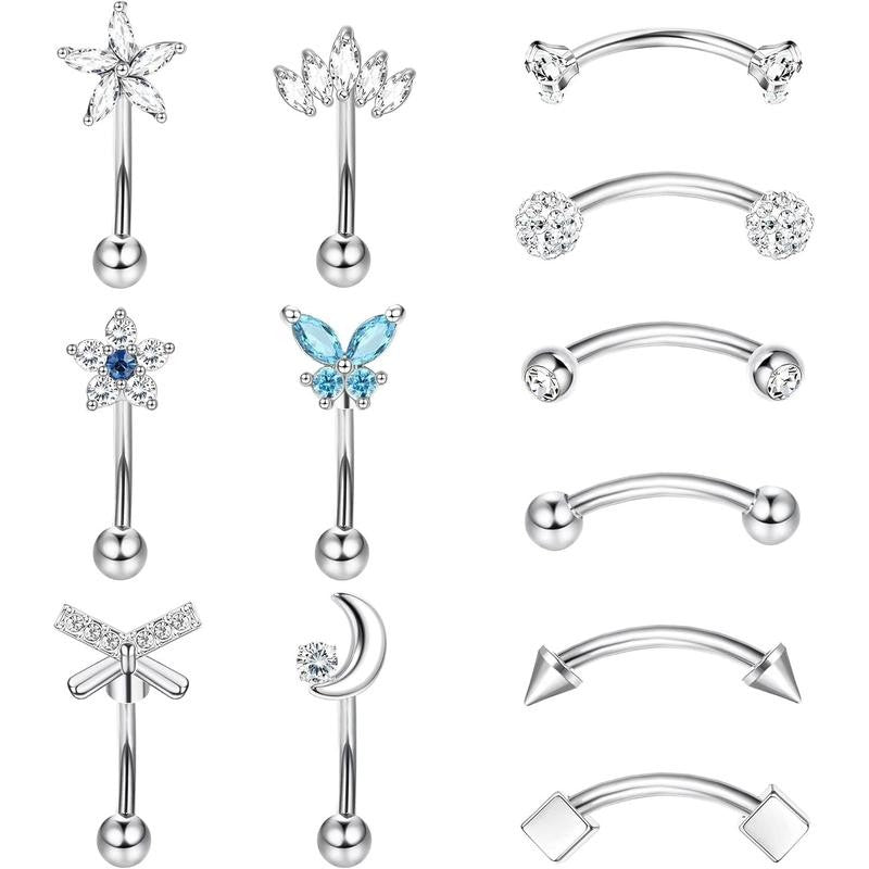 12pc Dainty CZ Curved Barbell Set