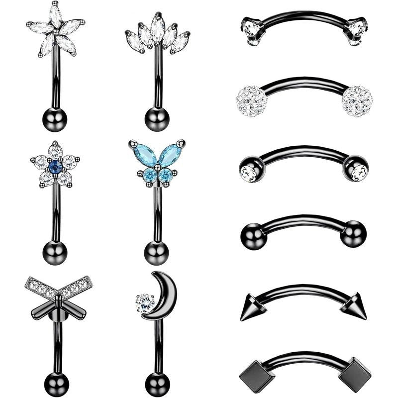 12pc Dainty CZ Curved Barbell Set