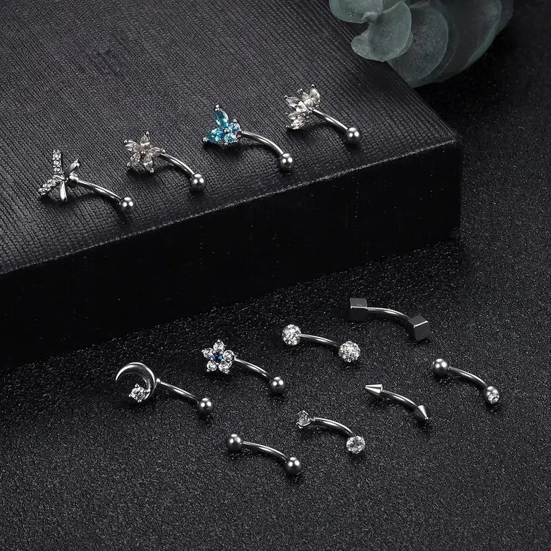 12pc Dainty CZ Curved Barbell Set