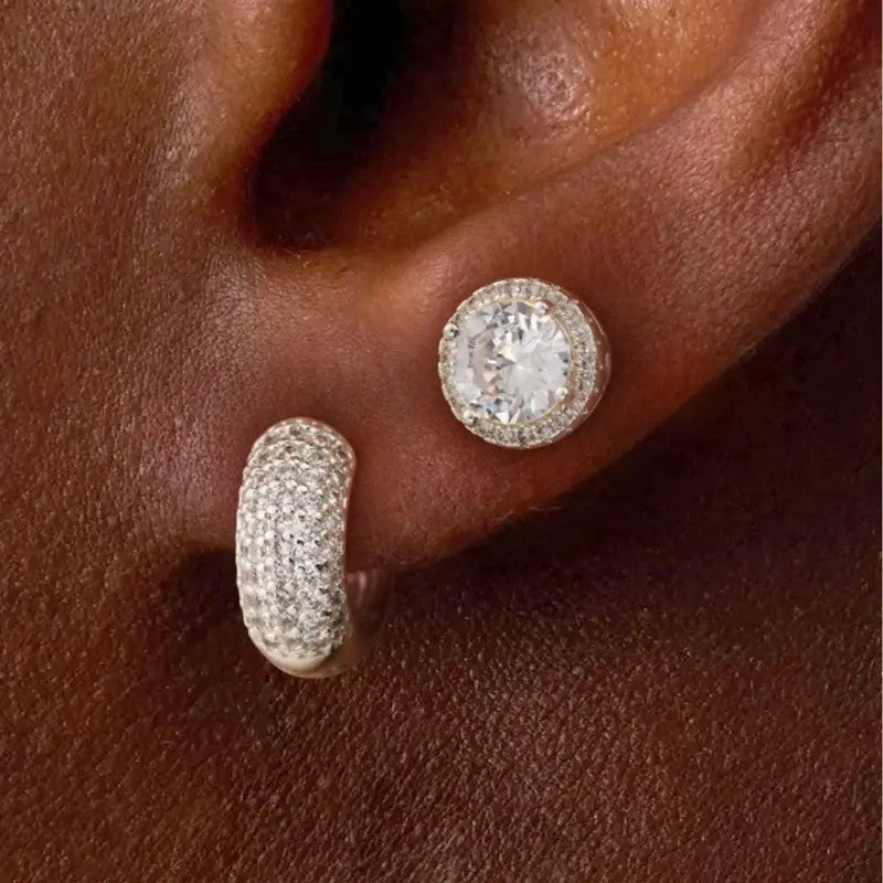 4pc Classy Zirconia Huggie & Stud Earring Set
