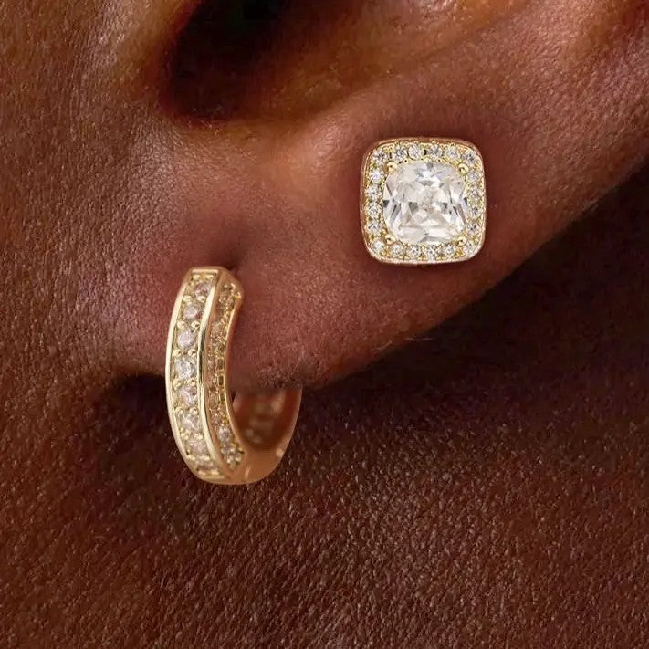 4pc Classy Zirconia Huggie & Stud Earring Set