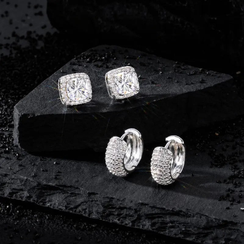 4pc Classy Zirconia Huggie & Stud Earring Set
