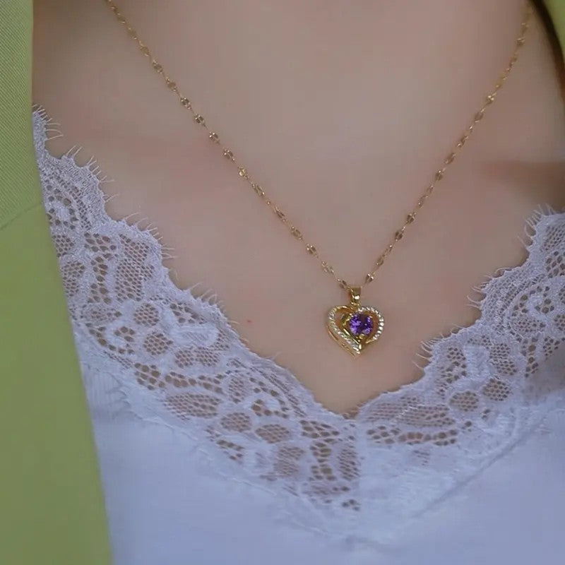 Dainty Purple Gem Heart Necklace