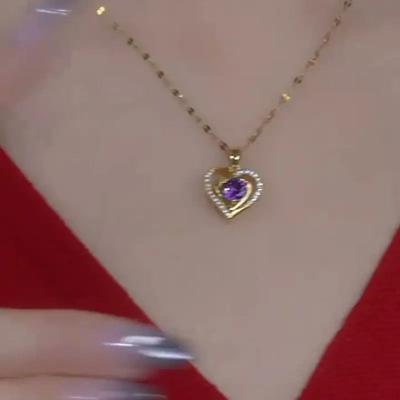 Dainty Purple Gem Heart Necklace