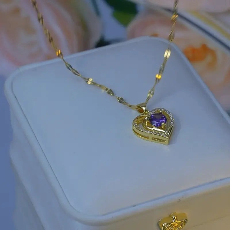 Dainty Purple Gem Heart Necklace