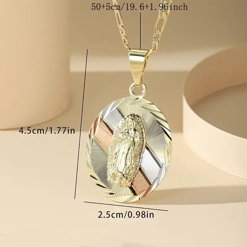 14k Elegant Tri-Color Virgin Mary Necklace