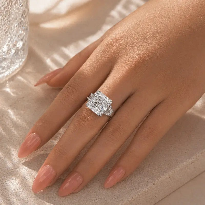 Elegant Radiant Cut Three Stone Ring