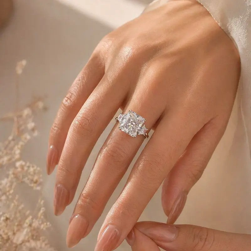 Elegant Radiant Cut Three Stone Ring