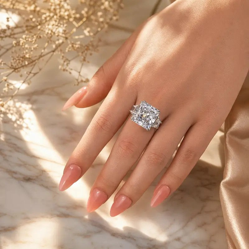 Elegant Radiant Cut Three Stone Ring