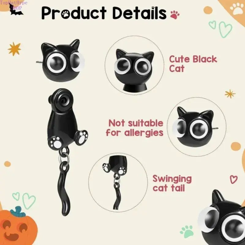Dainty 3D Black Cat Stud Earrings