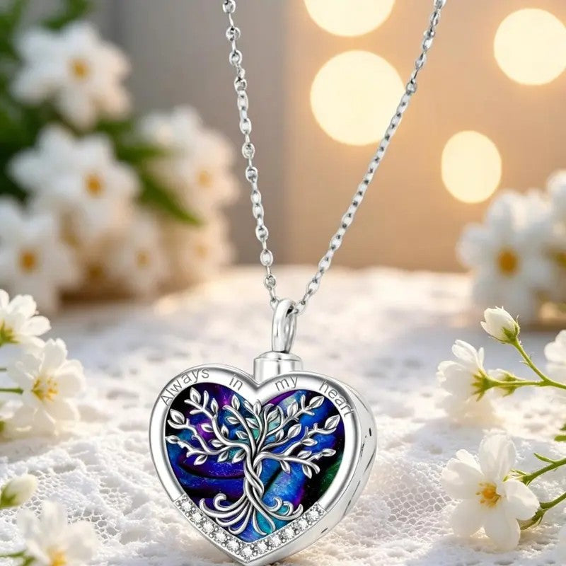Dainty Abalone Shell Tree of Life Heart Necklace