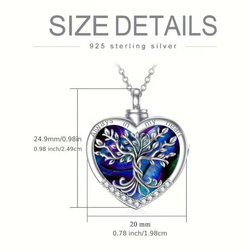 Dainty Abalone Shell Tree of Life Heart Necklace