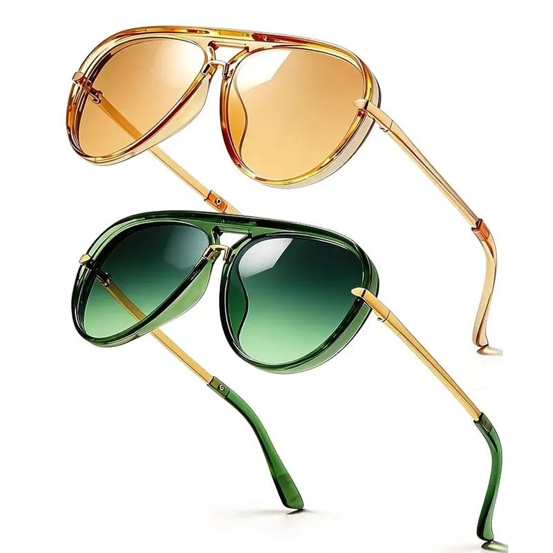 2pc Classy Retro Aviator Sunglasses Set