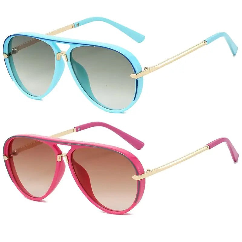 2pc Classy Retro Aviator Sunglasses Set