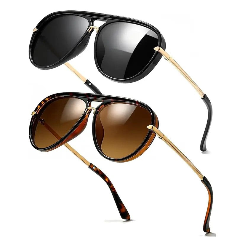 2pc Classy Retro Aviator Sunglasses Set