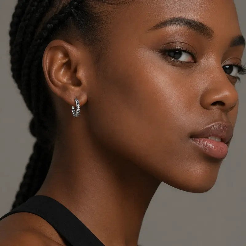 Vintage Floral Engraved Huggie Hoop Earrings