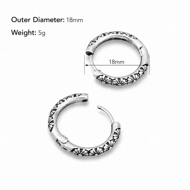 Vintage Floral Engraved Huggie Hoop Earrings