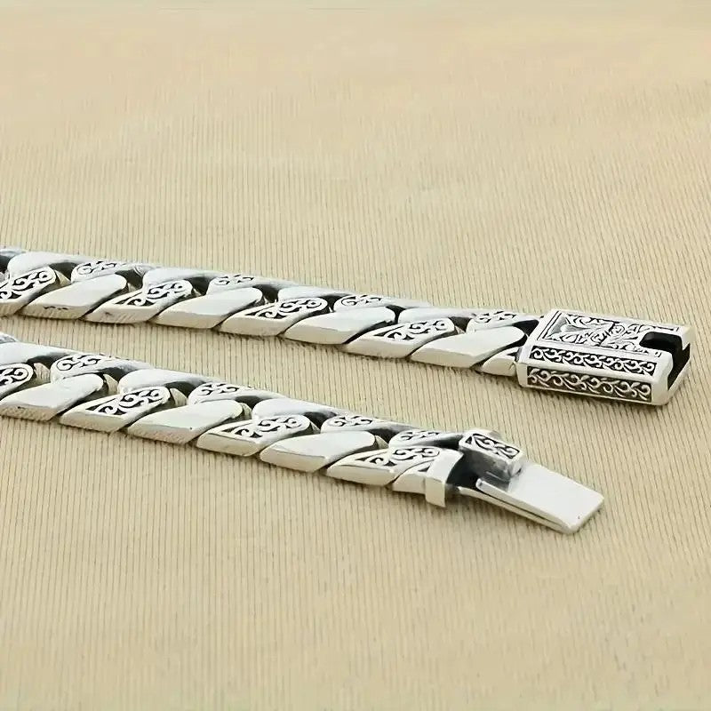 Vintage Engraved Floral Cuban Bracelet