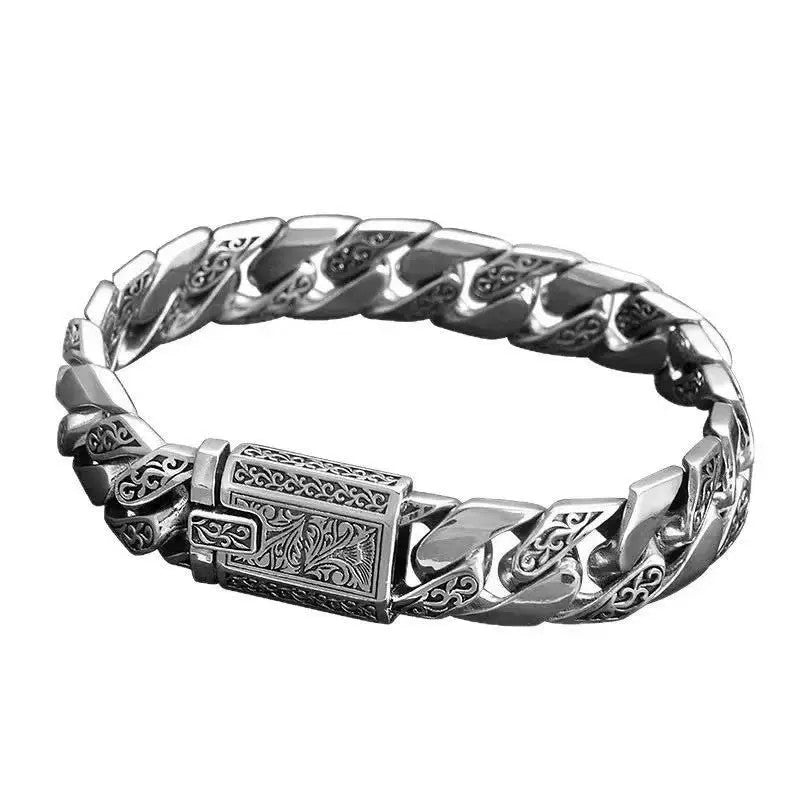 Vintage Engraved Floral Cuban Bracelet
