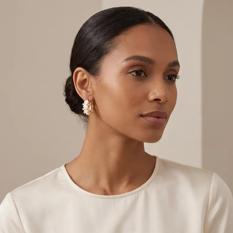 Elegant Faux Pearl Rose Clip Earrings