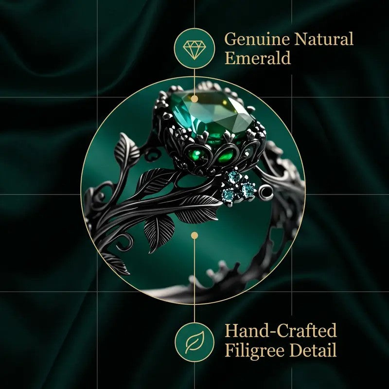 Gothic Green Crystal Vine Ring