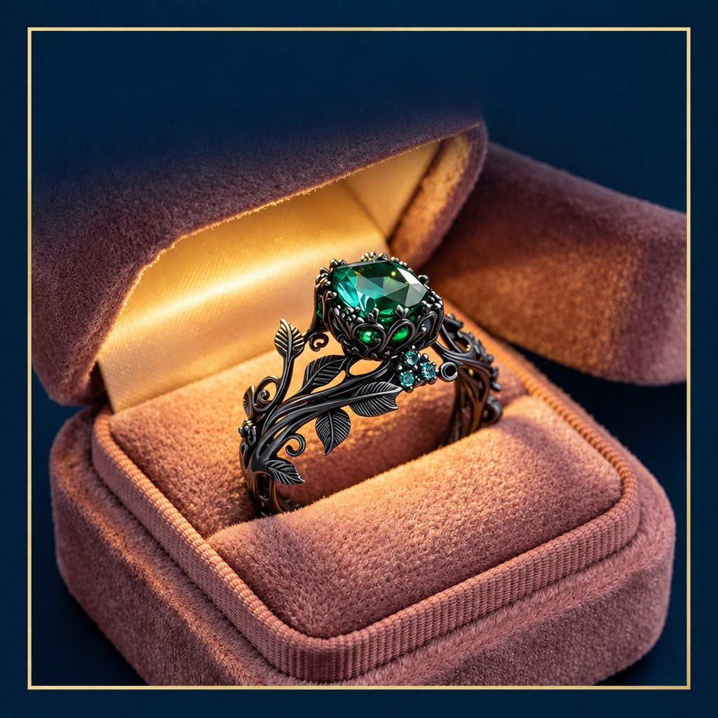 Gothic Green Crystal Vine Ring