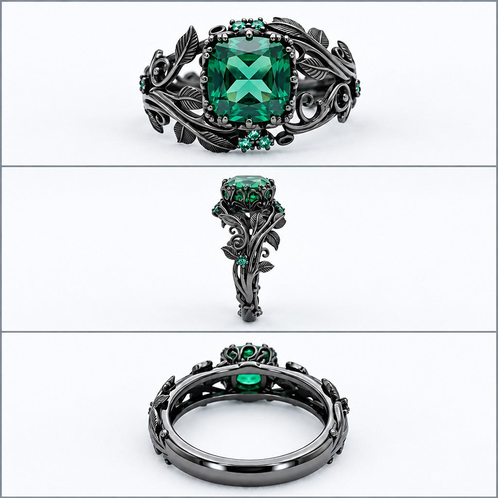Gothic Green Crystal Vine Ring