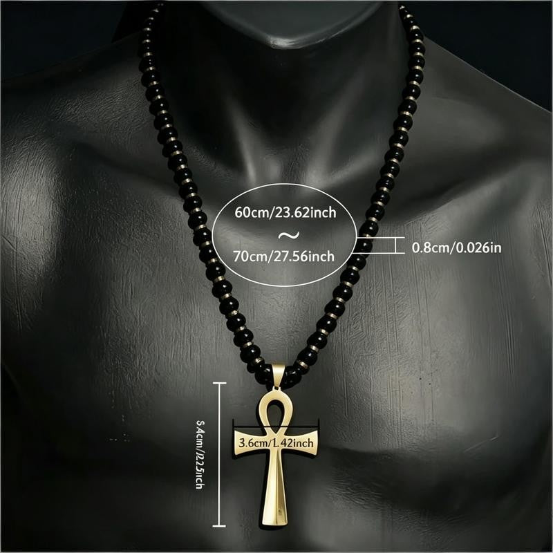 Boho Tiger Eye Ankh Pendant Necklace