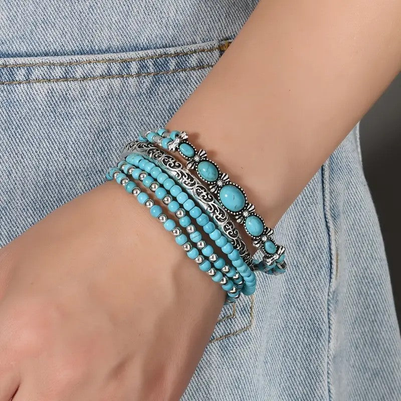 Vintage Western Turquoise Charm Bracelet Stack