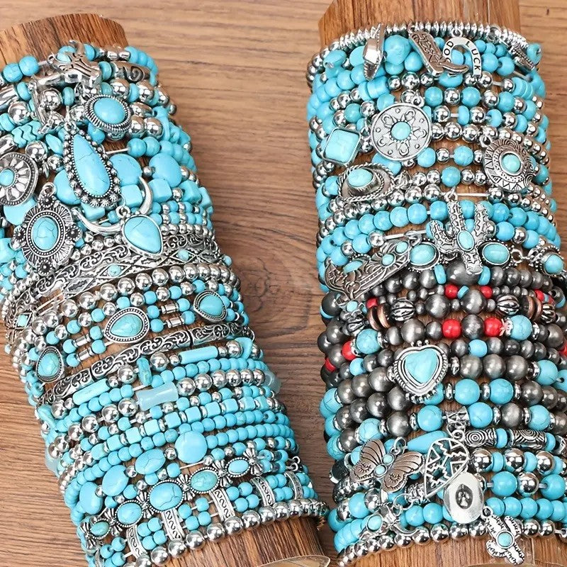 Vintage Western Turquoise Charm Bracelet Stack