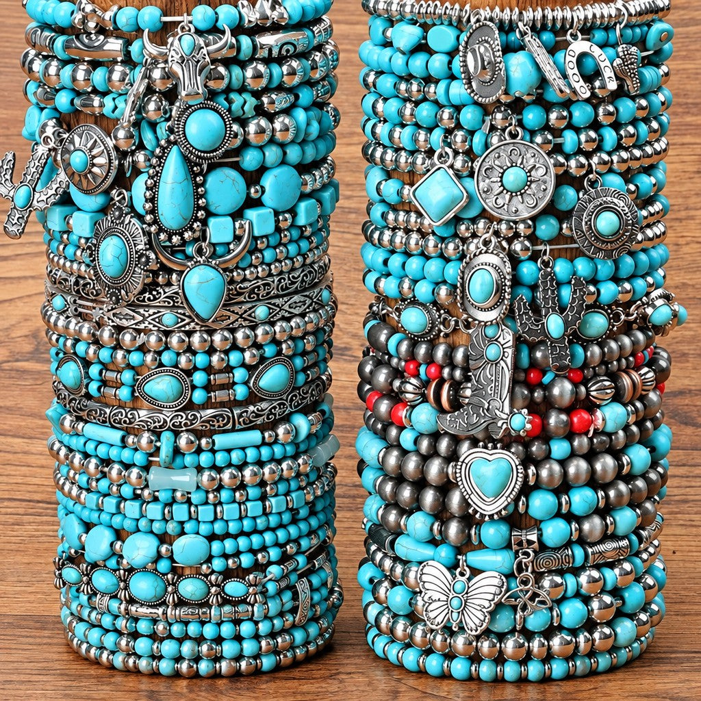 Boho Vintage Turquoise Charm Bracelet Stack