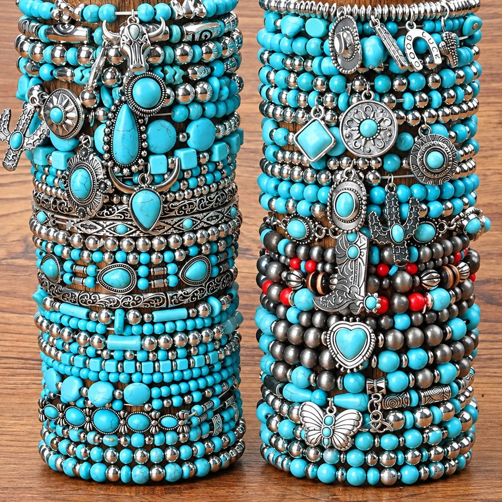 Boho Vintage Turquoise Charm Bracelet Stack