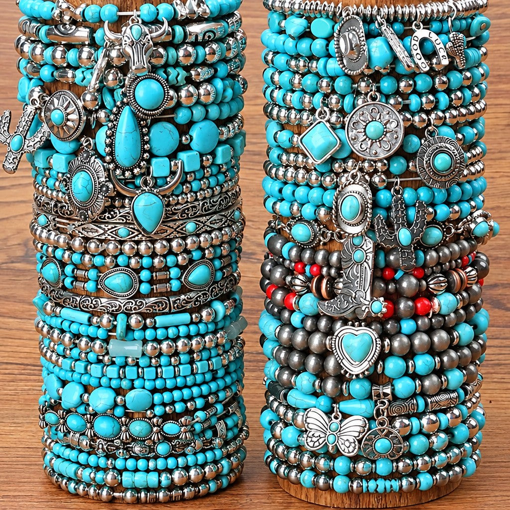 Boho Vintage Turquoise Charm Bracelet Stack
