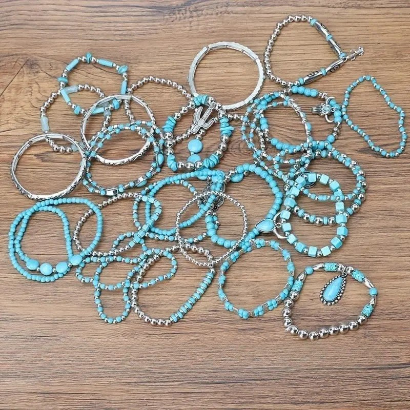 Boho Vintage Turquoise Charm Bracelet Stack