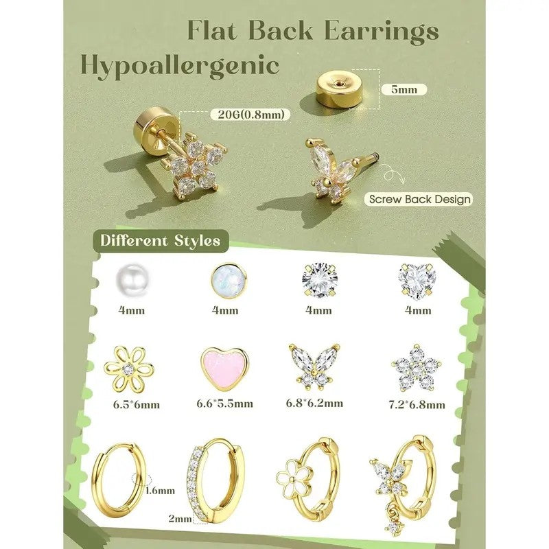 14k Dainty Floral & Butterfly Earring Set