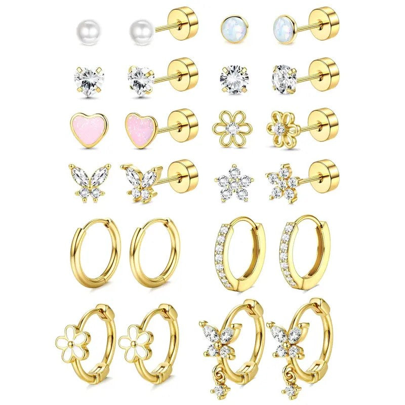 14k Dainty Floral & Butterfly Earring Set
