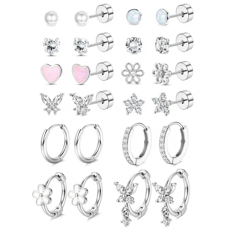 14k Dainty Floral & Butterfly Earring Set