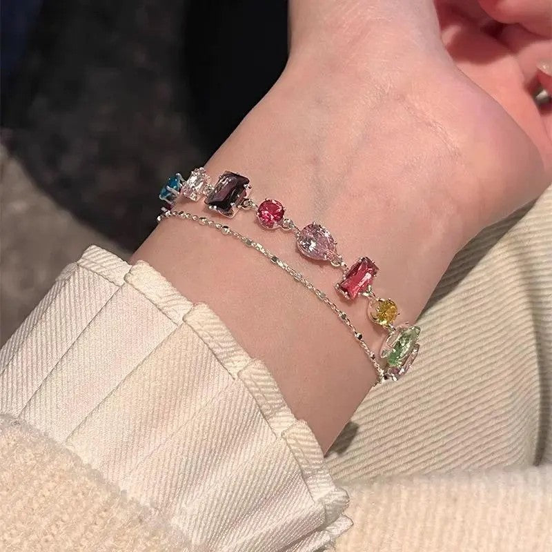 Classy Mixed Cut Rainbow CZ Bracelet