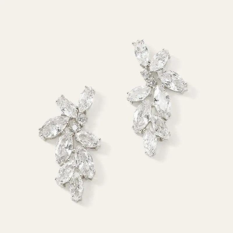 Classy Crystal Leaf Cluster Earrings