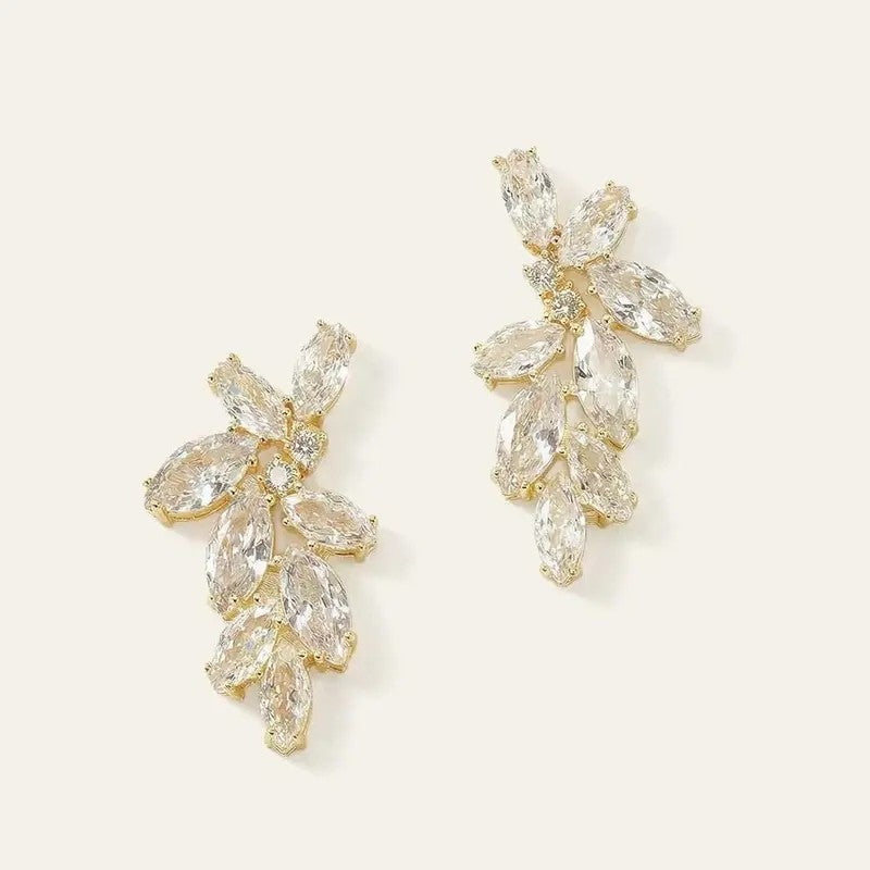 Classy Crystal Leaf Cluster Earrings