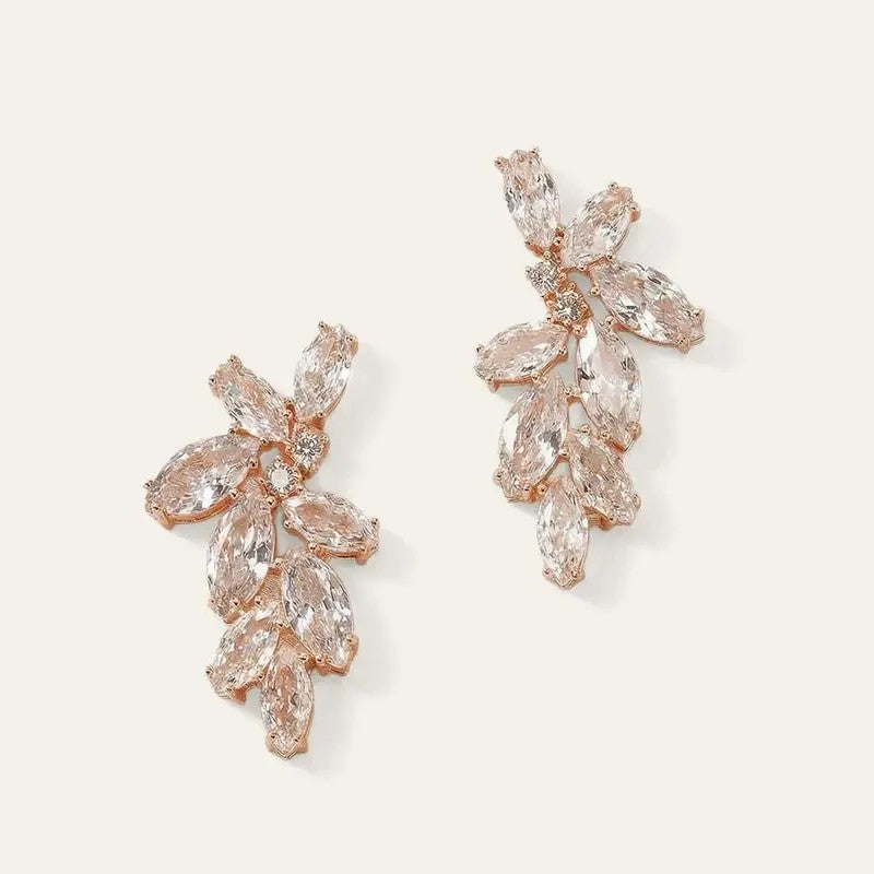Classy Crystal Leaf Cluster Earrings