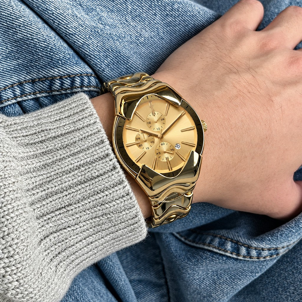 Classy Wavy Gold Tone Watch