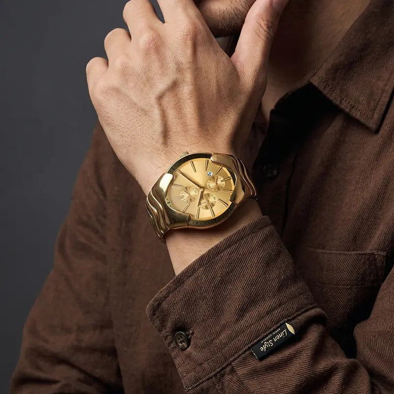 Classy Wavy Gold Tone Watch