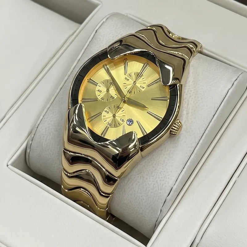Classy Wavy Gold Tone Watch
