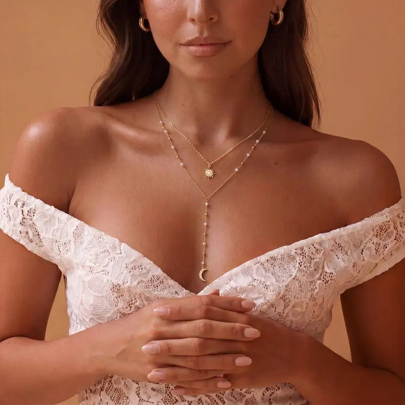 14k Dainty Star & Moon Y-Necklace